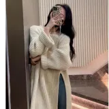 니트원피스 롱 루즈핏 라운드넥 트임 스웨터 여성 의류