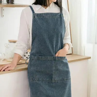 카페 미용 주방 데님 투 포켓 롱 앞치마 에이프런
