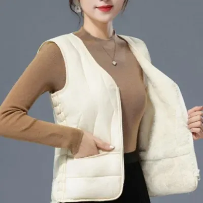 브이넥 패딩 조끼 여성 겨울 융기모 경량