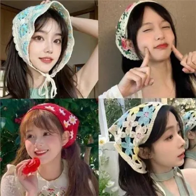 여성 뜨개 두건 여성 플라워 두건 크로셰 스카프 니트 빈티지 데일리 보넷 아동