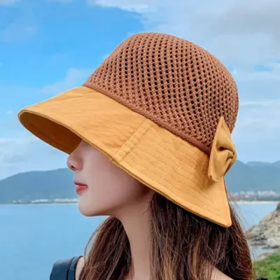 여성여름모자 메쉬짜임 빅리본 바캉스모자 컬러버킷햇 라탄모자 컬러버킷햇