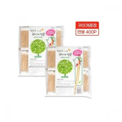 나무면봉 순면 귀이개 귀청소 화장 위생면봉 2개 400P