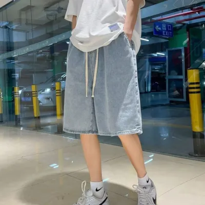 LND (당일출고) 남여공용 데님 버뮤다 밴딩 팬츠 5부 바지 데님 반바지 M-3XL
