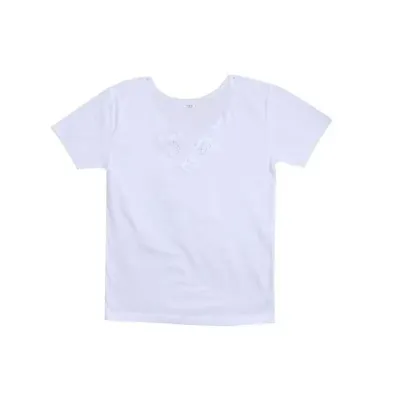 꽃무늬 레이스 순면 여성 3부 백색 반팔런닝 이너웨어