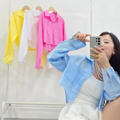 [오렌느]린넨 오버핏 편하고예쁜 썸머시럽 시스루 크롭셔츠