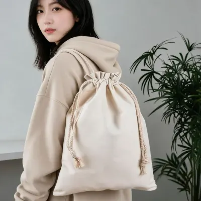 캔버스 파우치 끈주머니 소품 정리 수납 주머니 데일리 여행 12x18