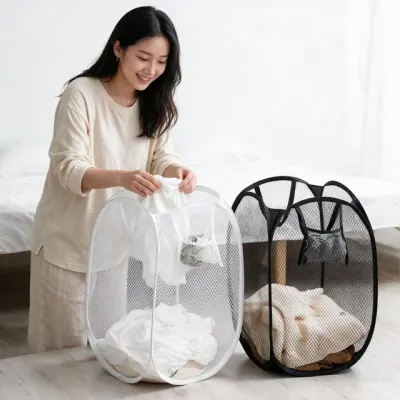 빨래바구니 메쉬 접이식 세탁바구니 빨래통 수납함 기숙사 자취방 42cm