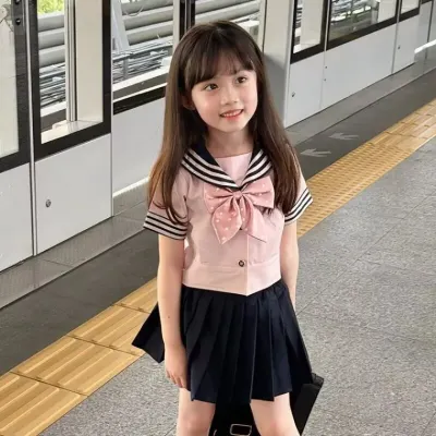 아기마린룩 미시 키즈 여름 신상 블라우스 마린 칼라 플리츠 투피스