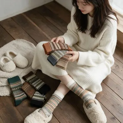 노르딕 자카드 롱양말 중목 복고풍 빈티지 겨울 가을 양말 단체 선물용 잡화 아이템
