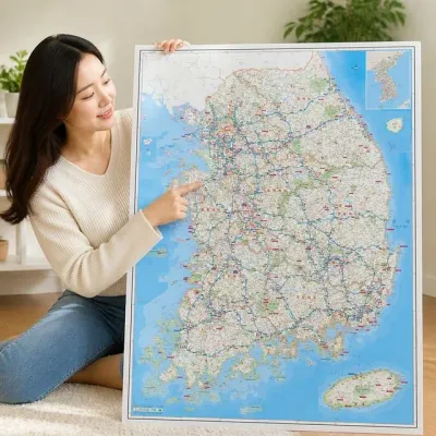 대한민국 전국 도로망 전도 벽걸이 학습용 지도 77x107cm