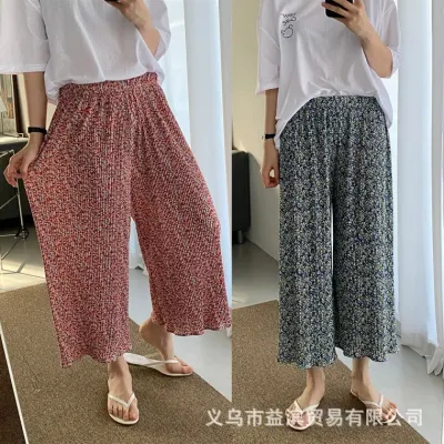 여성 8부 플라워 꽃무늬 플리츠 주름 홈웨어 파자마 잠옷 꽃바지