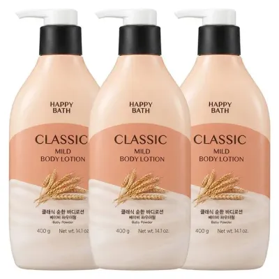 해피바스 클래식 순한 바디로션 베이비파우더향 400g X 3개