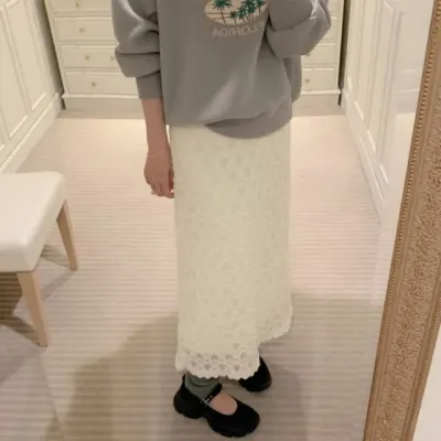 패턴 하트레이스 데일리 롱 스커트