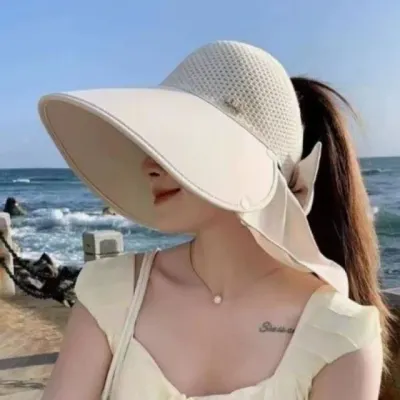 썬캡 벙거지모자 목가리개 여름모자 휴양지 썬스크린 홍대온니 여성 햇빛가리개 대두 챙넓은 캡모자