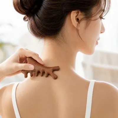 4 IN 1 다기능 두피 마사지 괄사 원목 림프 목 지압
