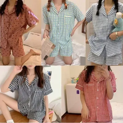 체크 카라 반팔 숏팬츠 반바지 여름 파자마 잠옷 셋업 여름잠옷 여름잠옷세트