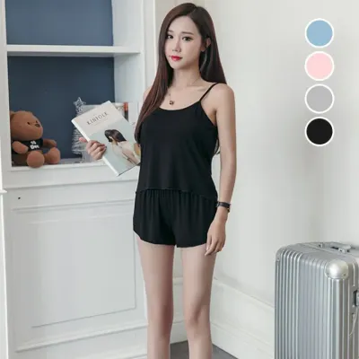 여성 민소매 나시 반바지 여름 잠옷 면 파자마