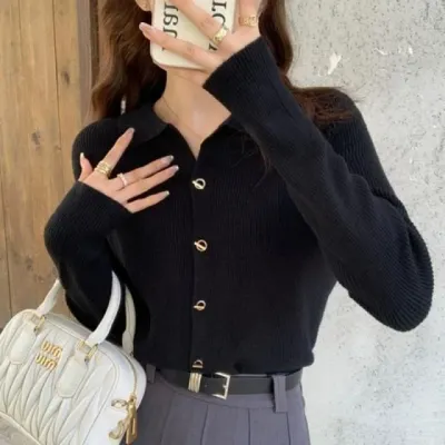 긴팔 가디건 니트 카라 여성 슬림핏 베이직 가디건 상의