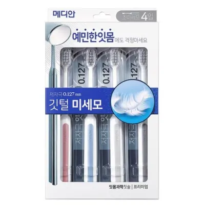 메디안 프리미엄 잇몸과학 칫솔 4P 부드러운 저자극 깃털 초미세모