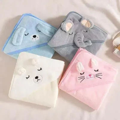 아기후드타올 해외 신생아 아기 목욕 타올 코랄 양털 두꺼운 아기 후드 목욕 가운 후드가