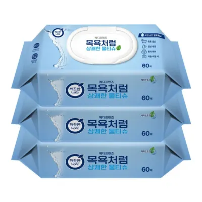 깨끗한나라 목욕처럼 상쾌한 물티슈 60매 3개