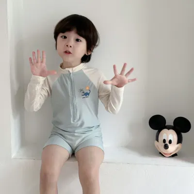 남아올인원수영복 한판 아동 수영복 남아용 긴팔 자외선 차단 속건 일체형 온천용 남아 아기
