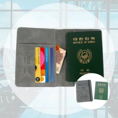 해외 여행용 가죽 여권 케이스 여권 지갑 연회색 여권지갑 여권커버