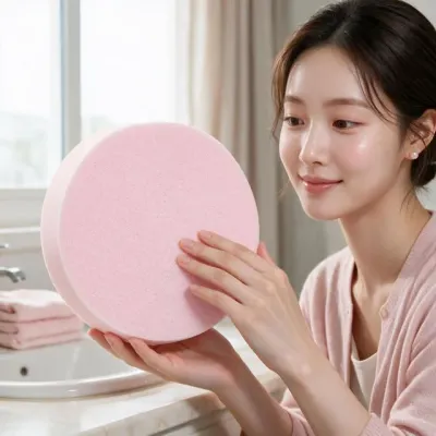 세안용 스펀지 클렌징 도구 피부 세수 메이크업 잔여물 제거 화장품 세정 핑크 15mm