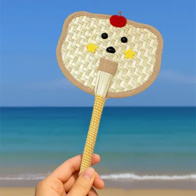 귀여운 표정 야생초 부채(곰돌이) 핸드메이드 손부채