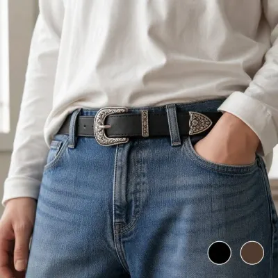 국산 남녀공용 사계절 브라운 블랙 웨스턴 포인트 빈티지 카우보이 벨트 캐주얼 허리띠