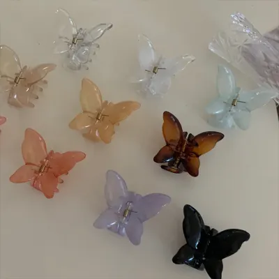 국내생산 나비 아크릴 헤어집게 헤어 집게 플라스틱 예쁜 반묶음 긴머리 단발 집게핀 집게삔 자개 투명 호