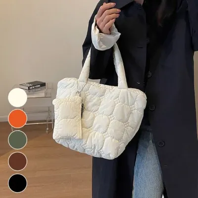 플라워 퀼팅 패딩 미니 토트백 파우치 세트