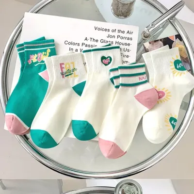 준캡 여자 여성 성인 학생 투톤LOVE 중목양말 봄 여름 가을 겨울장목양말 스타킹양말