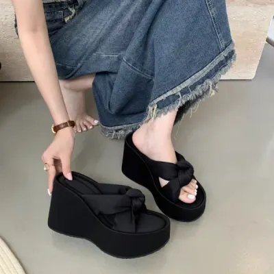 러블리 베이직 여성 리본통굽슬리퍼