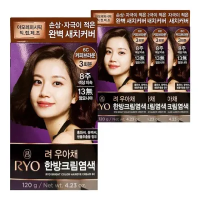 려 우아채 멋내기 새치 크림 염색약 6C 커피브라운 4개