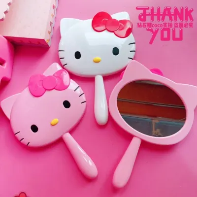 헬로키티손거울 캐릭터 유행 키티 고양이 미용거울 미니 화장거울 소녀 손잡이 화장거울 키티 1