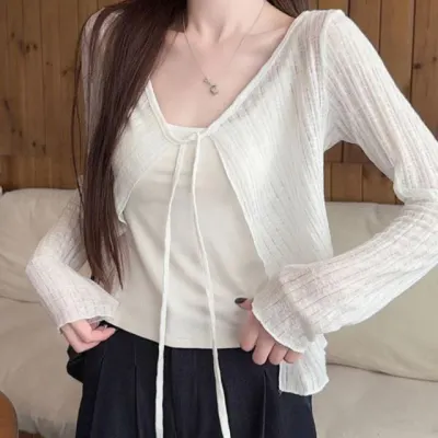 여성 볼레로 긴팔 가디건 화이트