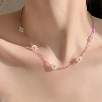 컬러 데이지 목걸이 여성 꽃 비즈 주얼리 액세서리