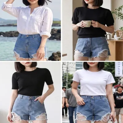 여성 여름 빈티지 디테일 풀림 데님 숏팬츠 청반바지