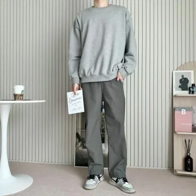 남성 와이드 팬츠 기모 크런치 바지
