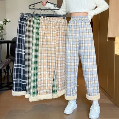 체크 기모 바지 뽀글이 양털 수면바지 겨울바지 파자마