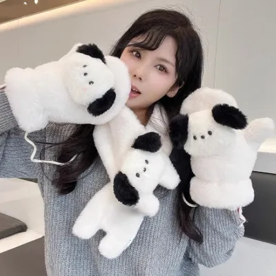 가을 겨울 보온 장갑 연지 털이 보송보송한 만화 목도리 목걸이 동파 방지 라이딩 방한 목도리 세트 겨울