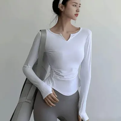 여자 필라폴 웨어 브이넥 손등 커버 긴팔 티셔츠 필라테스상의 요가 브라탑 스포츠 나시