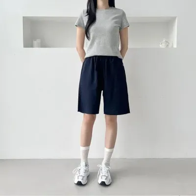 허리밴딩 인견 반바지 뒷포켓 와이드 9부 긴바지