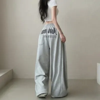 와이드 트레이닝 팬츠 여성 백레터링 밴딩 조거 바지