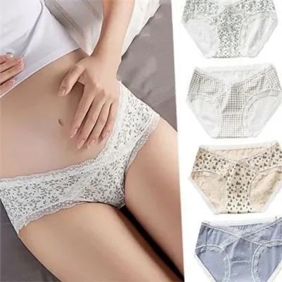 임산부 팬티 4종1세트 임산부 삼각 팬티 부드러운 레이스 무봉제 심리스 순면 통기성 속옷