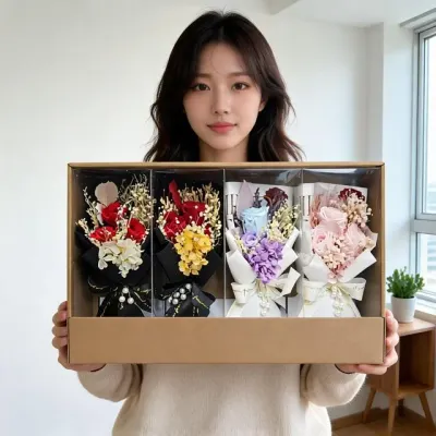 프리저브드 장미 미니 꽃다발 감사 축하 선물 인테리어 투명케이스 포장완료