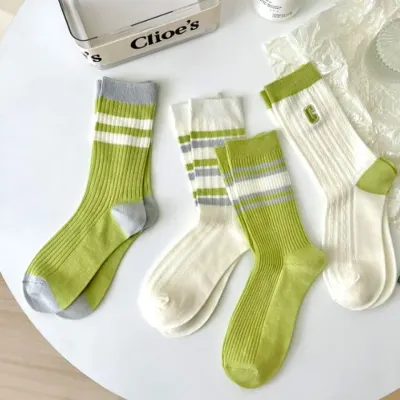 준캡 여자 여성 성인 학생 연두C 중목양말 봄 여름 가을 겨울 중 장목양말 스타킹양말
