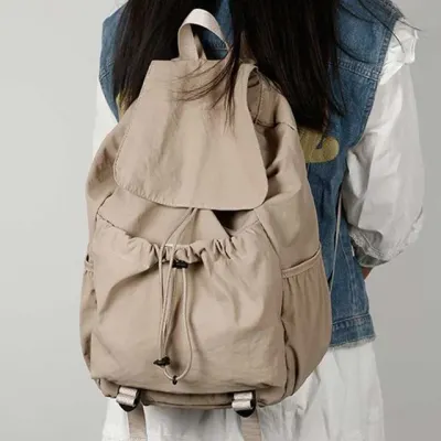 여성 스트링 플랩 백팩 포켓 수납 데일리 캐주얼 여행 학생 가벼운 대용량 배낭 가방