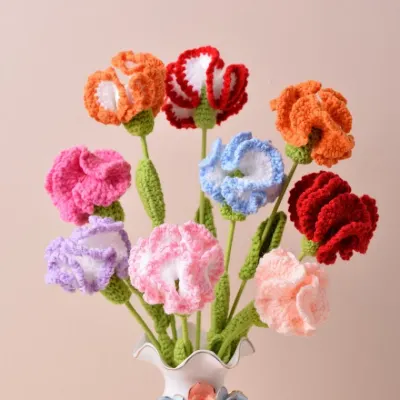 완제품 수공예 코바늘로 만든 카네이션 인조꽃 생화 같은 가짜 꽃 어버이날 선물용